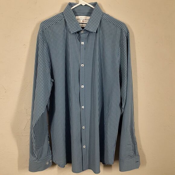 Mizzen + Main Adult Mens XL Trim Fit Blue Check Long Sleeve Button Up Shirt - Picture 1 of 7